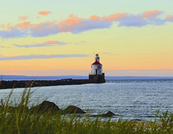 Superior Entry Lighthouse on Wisconsin Point at sunset. Photo by Megan Wilson.